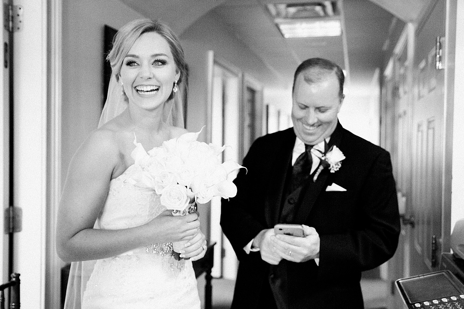 Bride and her dad share a laugh moments before walking down the aisle
