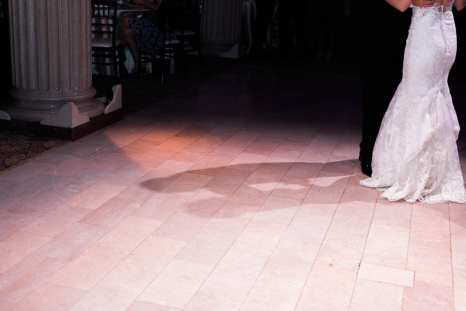 Shadow of a bride and groom line the dance floor at their treasury st augustine wedding
